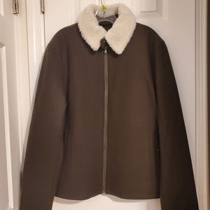 Olive Jacket with Faux Shearling removable collar